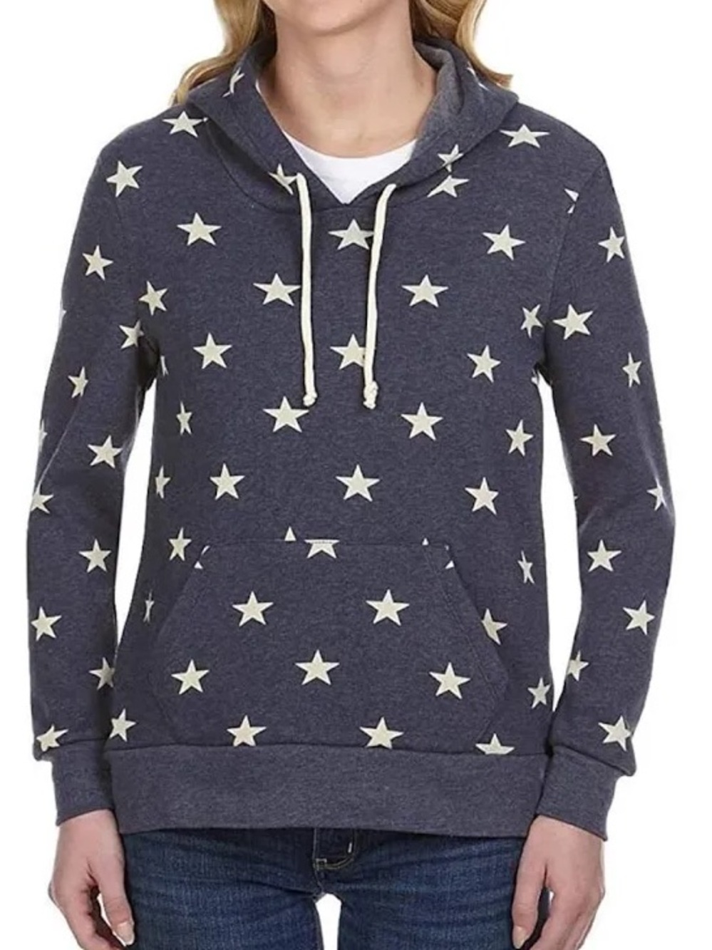 Alternative Apparel Navy Star Print Hoodie Sweater with Cream Stars